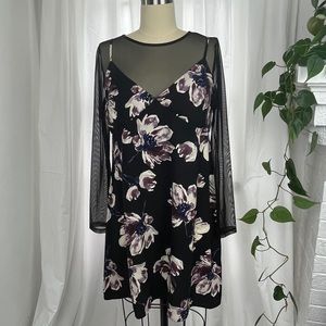 si3nna 90s Inspired Mesh Long Sleeve Layered Mini Cocktail Dress